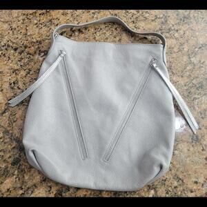 Giorgia Milani Top Zip Leather Hobo Bag Pockets Gray Silver Large Purse Nice!